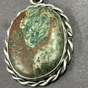 Artisan Silver and Earthy Green turquoise Pendant Necklace